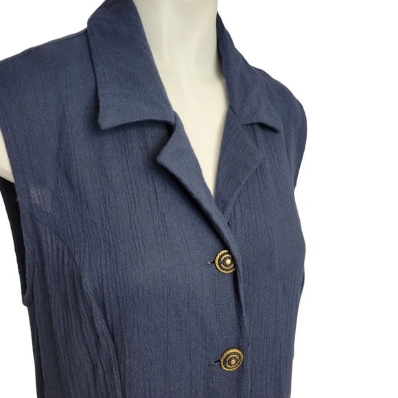 Vintage Michael Phillips  Blue and Gold Linen Blend Dress - Picture 5 of 10